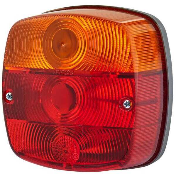 John Deere Baglygte 121 x 121mm - 2SE002578701 - Baglygte, 12/24V, rød/orange/hvid, bolt-on, 121x56x121mm, Hella