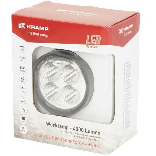 John Deere Arbejdslygte rund LED - LA10551SP - Arbejdslygte LED, 40 W, 4000 lm, rund, hvid, 10/30 V, 84x126x71,8 mm, AMP-stik, 4