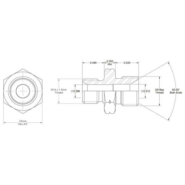 John Deere Indskruningskoblingermetrisk indskruning x BSP udv - VNBM0614ISO6149 - Kobling M/M 3/8 B x M14X1,5 ISO6149