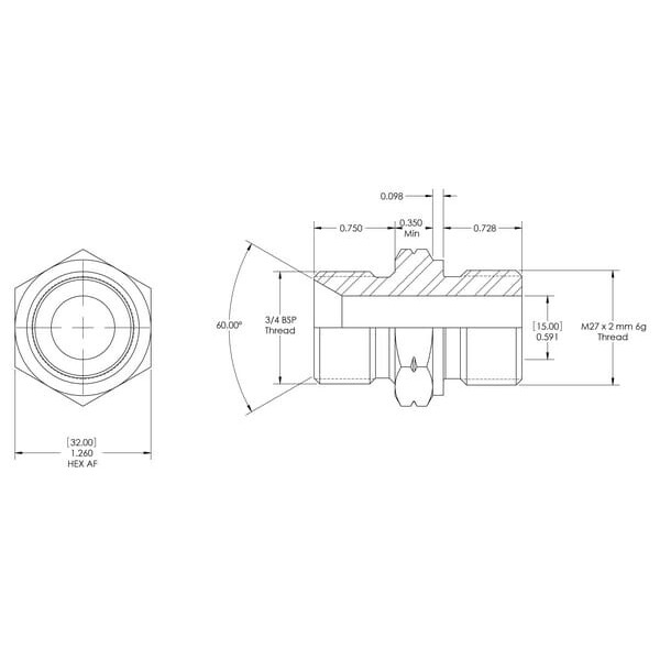 John Deere Indskruningskoblingermetrisk indskruning x BSP udv - VNBM1227X2ISO6149 - Kobling M/M 3/4 B x M27x2 DIN 6149