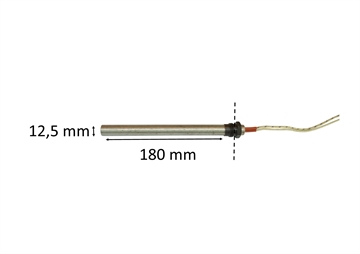Gløderør med gevind passer til pilleovn: 12,5 mm x180 mm 3/8 gevind 350 watt