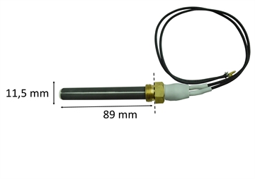 Gløderør med gevind (keramisk) passer til pilleovn: Ø11, 55 x 89 mm med 3/8" Gevind  300w