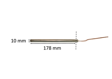 Gløderør / Eltænder til pilleovn: 10 mm x 178 mm 320 Watt