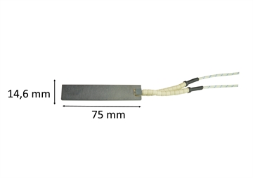 Gløderør flad keramisk til pilleovn:  75 mm x 14,6 mm x 4,3 mm 250 Watt